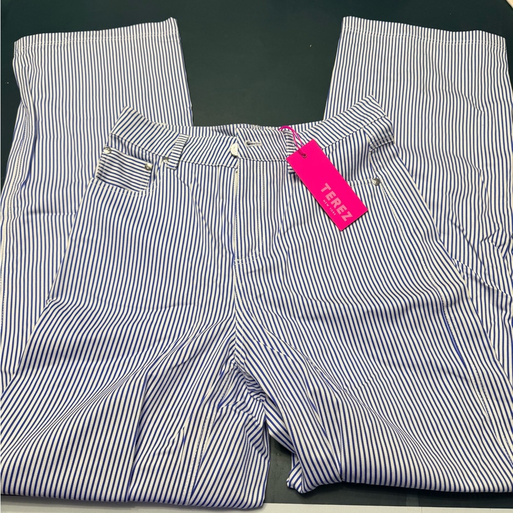 Terez Blue & White Striped Twill Pants